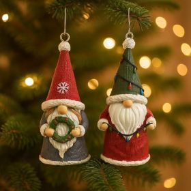 2-Pack Christmas Gnome Hanging Ornaments, Hand-Painted Resin Decor (Option: Red)