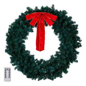46in Pre-lit Christmas Wreath, Lighted Artificial Xmas Wreath with 150 Warm & Multi-color Lights and 450 PVC Tips, Remote Control Stepless Dimmin (Option: default title)