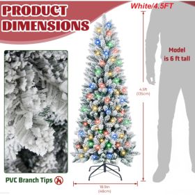 Flocked Pencil Christmas Tree With Twinkling LEDs, Lighted Skinny With Base, Pre-Lit (Option: White 4.5FT)