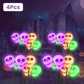 4 Packs Solar Skull Lights Outdoor Halloween Decorations Solar Powered with 6 Skull Heads 2 Lighting Modes IP45 Waterproof Halloween Yard Lights (Option: 4pcs)