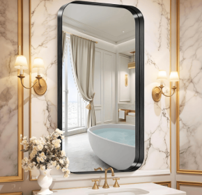 Fog and break-resistant bathroom mirror with rectangular frame, tempered glass and rounded corners Living room and bedroom wall mirror (AAR5076H38*38: AAR5076H60*28)