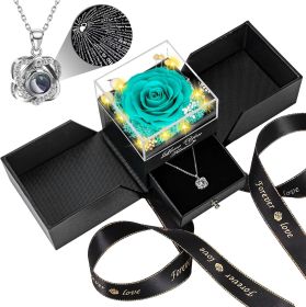 Preserved Red Real Rose with Heart I Love You Necklace -Mothers Day Gifts for Mom Her Wife Girlfriend Grandma on Valentines Mothers Day Christmas (Color: Negro Blue)