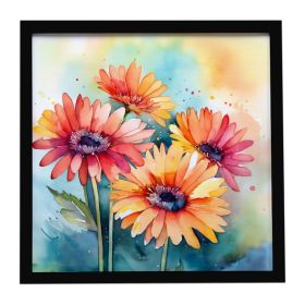 Gerbera Daisies in Watercolor Framed Metal Print Bathroom, Kitchen, Office, Home Decor Wall Art Ready to Hang, Square, 8X8 (Default: Default)