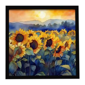 Sunflowers in Watercolor Framed Metal Print Bathroom, Kitchen, Office, Home Decor Wall Art Ready to Hang, Square, 8X8 (Default: Default)