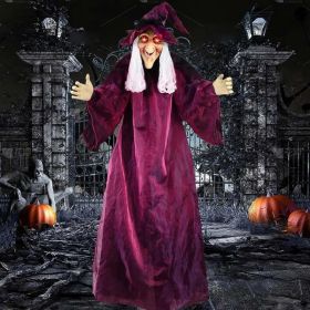 70in Hanging Witch Halloween Decor, Sound & Touch Activated Talking Witch with Glowing Red Eyes, Animated Indoor Outdoor Halloween Prop for Haunt (Option: Red)