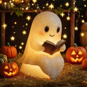 Cute Ghost Reading Book Lamp Halloween Gifts Light Up Ghost Statue Night Light Ghost Warm Lighted Indoor Figurine House Mantel Decor For Home Par (Option: Defaulttitle)