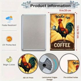 Vintage Metal Rooster Wall Decor Sign, Retro Farmhouse Cafe Wake Up Coffee Art (Option: Tin)