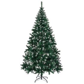7 FT Snow Tipped Artificial Christmas Tree With DIY 150 Warm Lights, Remote Control, 1100 Branch Tips And Sturdy Metal Stand, Green & Snow Tipped (Option: Defaulttitle)
