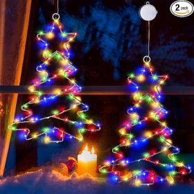 2-Piece Battery-Powered Christmas Tree Window Lights With Suction Cups & Timer (Option: MULTI)