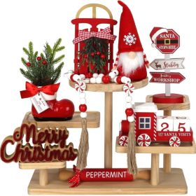 Christmas Decorations For Home Office 8 PCS Tiered Tray Decor Set (Option: Christmas)