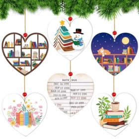 6 Pcs Bookshelf Ornaments, Book Lover Ornaments Aryclic Book Christmas Hanging Signs Book Club Gifts For Coworker Teachers Book Lovers Librarians (Option: 6 Pcs)