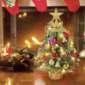 Small Christmas Tree with Lights,21.65 in Mini Tabletop Tree Decor Little Christmas Tree With 20 Led Warm White String Lights,with Pine Cones Orn (Option: Green)