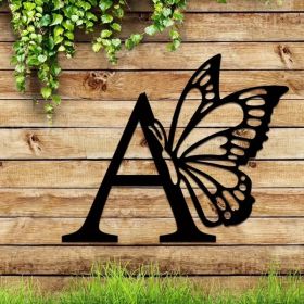 1pc Butterfly & Monogram Metal Wall Art Sign - Custom All Letters (Option: Wrought iron decoration)