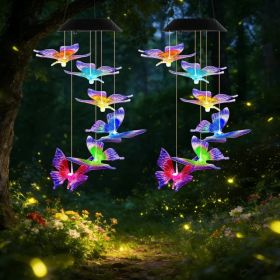 Outdoor Solar Wind Chimes with Butterfly Design, Color Changing LED Light, Waterproof Wind Chime for Garden & Home Decoration (Option: 2pcs)