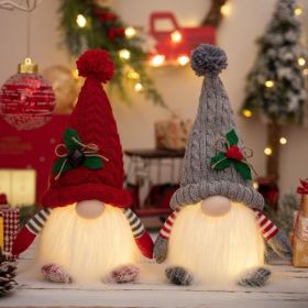2Pcs LED Christmas Gnome Ornaments, Battery-Operated Red & Grey Gnomes (Option: Red)