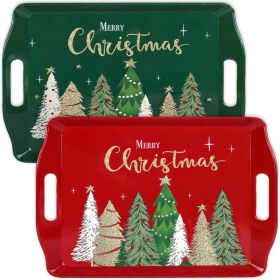 4-Piece Christmas Melamine Serving Tray Set, Red Green & Gold (Option: RED GREEN)