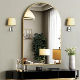 26"X38" Arched Bathroom Mirror, Wall Mounted Mirror with Aluminum Alloy Frame, Bathroom Mirror for Living Room, Bedroom, Bathroom and Entryway, G (Option: default title)