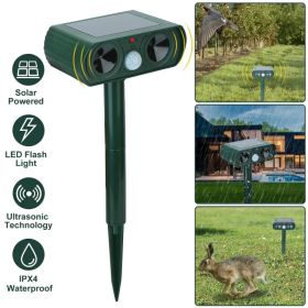 Ultrasonic Animal Repeller Solar Powered Motion Sensor Repellent IPX4 Waterproof Outdoor For Farm Garden Yard Repelling Deer Raccoon Cat Dog Rabb (Option: Green)