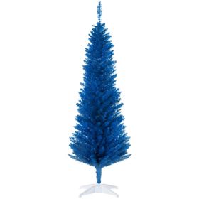 5FT Decorated Christmas Tree, Pencil Christmas Tree with 294 Realistic Branch Tips and Plastic Stand, Blue (Option: Blue-840x140x150 mm)
