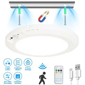 Magnetic USB Rechargeable Ceiling Light with PIR Motion Sensor, 3 Color Temperatures Stepless Dimmable Remote & Button Dual Control Timer Setting (Option: White)