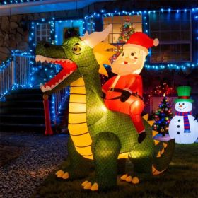 6.7ft Inflatable Santa Riding Dinosaur - 5 Bright LED Lights 210T Polyester Outdoor Xmas Decor (Option: Defaulttitle)