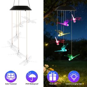 1Pc / 2Pcs Options -- Solar Dragonfly Wind Chimes 7 Color Changing Wind Chimes for Outside IPX4 Waterproof Outdoor Garden Yard Decor Spring Summe (Option: 1Pc)